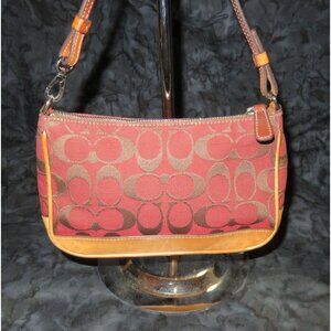 Coach Y2K Hampton Red Canvas & Tan Leather Signature Jacquard Demi Baguette Bag
